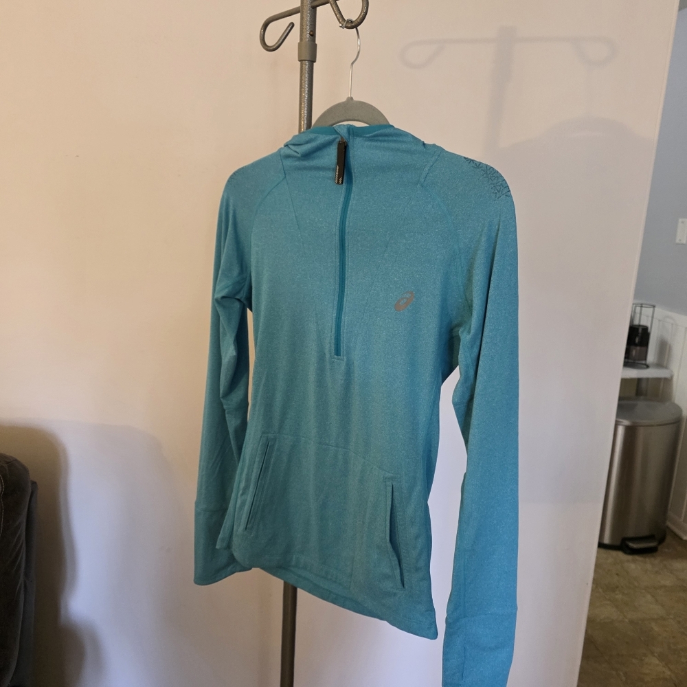 ASICS 1/4 Zip Long Sleeve Running Athletic Shirt Size Small Teal